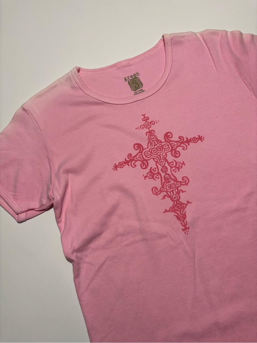 Green3 Light & Dark Pink Filigree Cross Design Cotton Short Sleeve T-Shirt